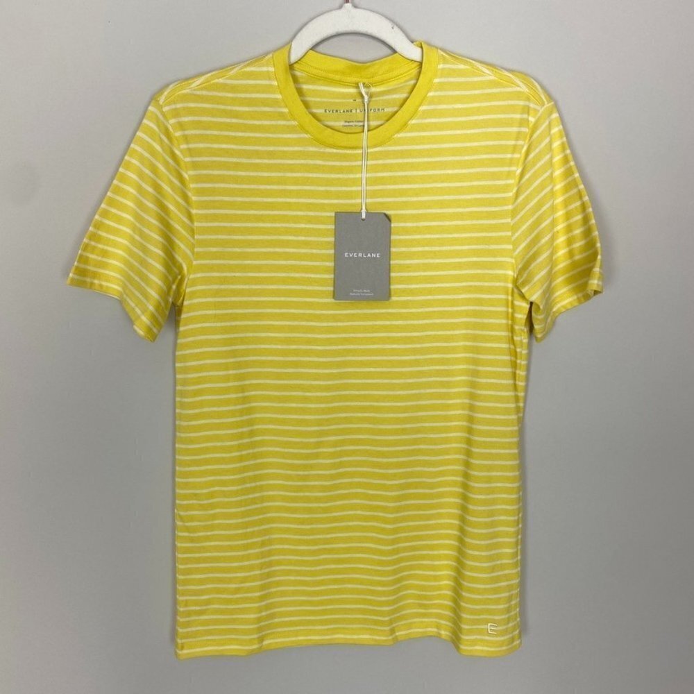 Everlane The Organic Cotton Crew T Shirt Mens XS‎ Yellow White Striped - Picture 1 of 7